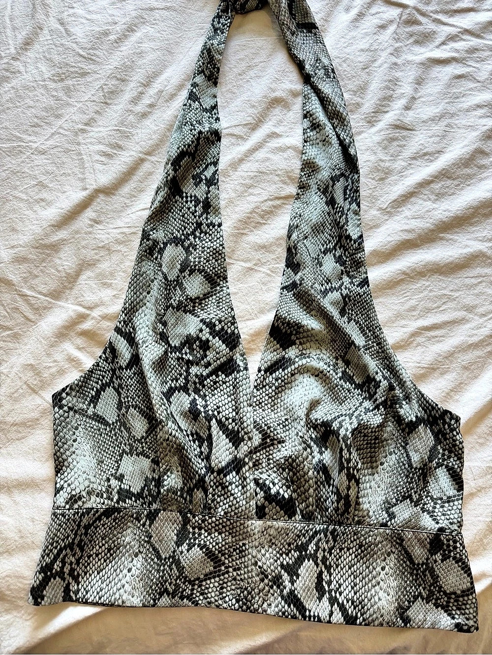 Banana Republic Snakeskin Cropped Halter Top Green & Black Size 14